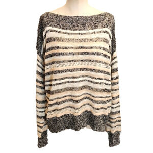 𝅺nwt Womens Cozy Casual lightweight striped crochet sweater top size M/L.